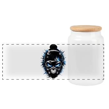 Snowboardeur crâne avec bonnet et lunettes - Boîte à biscuits avec couvercle en bois - blanc - Devant