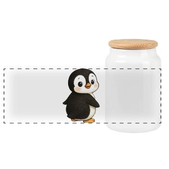 Penguin Cute Cute Animal South Pole - Panoramic Cookie Jar with Wooden Lid - white - Front