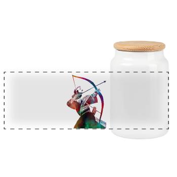 Archery sport art #archery - Panoramic Cookie Jar with Wooden Lid - white - Front