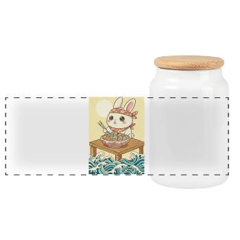 Kawaii Oster Hase - Panorama Keksdose mit Holzdeckel - Weiß - Vorne