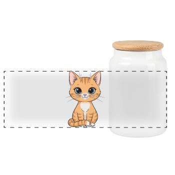 Kitten Cartoon: Orange Striped Fur - Panoramic Cookie Jar with Wooden Lid - white - Front