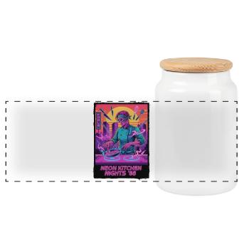 Retro Wave Kitchen - Panoramic Cookie Jar with Wooden Lid - white - Front