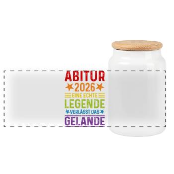 Abitur 2026 A legend leaves the grounds Abi - Panoramic Cookie Jar with Wooden Lid - white - Front