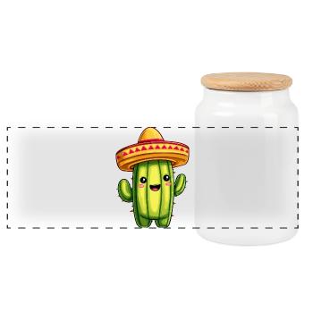 Kaktus mit Sombrero – kawaii Cactus - Panorama Keksdose mit Holzdeckel - Weiß - Vorne