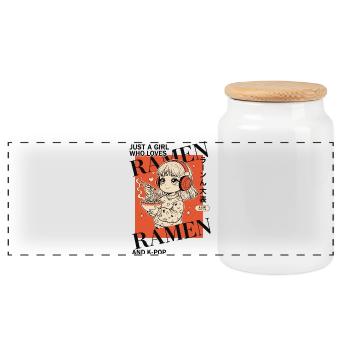 Just A Girl Who Loves Ramen And K-Pop Anime Korean - Panoramic Cookie Jar with Wooden Lid - white - Front
