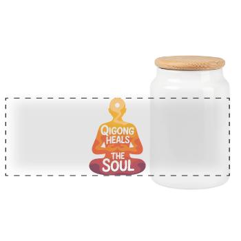 Qigong Tai Chi - Boîte à biscuits avec couvercle en bois - blanc - Devant
