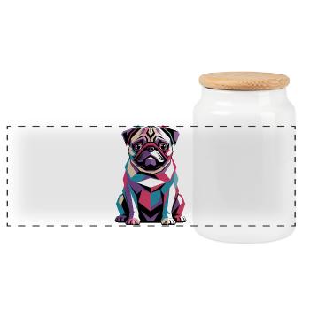 Colorful Geometric Pug - Vibrant Pop Art Dog - Panoramic Cookie Jar with Wooden Lid - white - Front