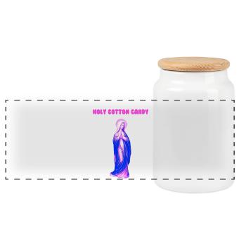 Holy Cotton Candy Virgin Mary Pop - Panoramic Cookie Jar with Wooden Lid - white - Front