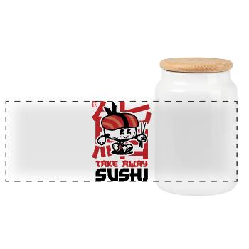 Sushi à emporter - Boîte à biscuits avec couvercle en bois - blanc - Devant