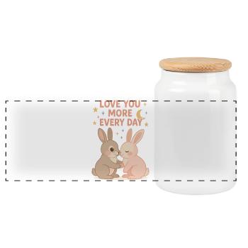 Cute bunny love under the stars - Panoramic Cookie Jar with Wooden Lid - white - Front