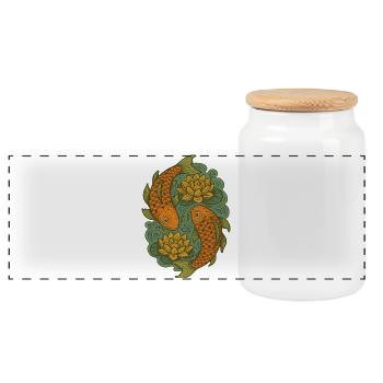Art du cercle de carpes koï et de lotus - Boîte à biscuits avec couvercle en bois - blanc - Devant