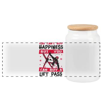 Happiness Ski Skiing Skifahren Lift Pass Freestyle - Panorama Keksdose mit Holzdeckel - Weiß - Vorne