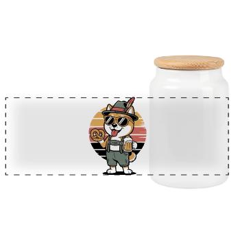 German Shiba Hund Retro - Panorama Keksdose mit Holzdeckel - Weiß - Vorne