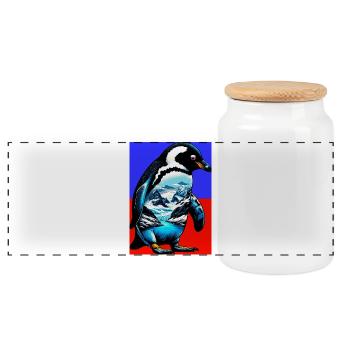 pingouin - Boîte à biscuits avec couvercle en bois - blanc - Devant