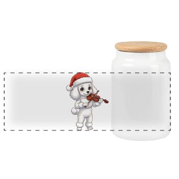 Christmas Poodle Dog Playing Violin Art - Panoramic Cookie Jar with Wooden Lid - white - Front