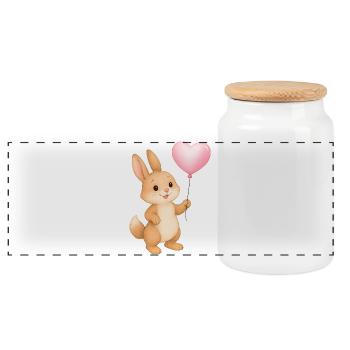 Lapin câlin avec ballon en forme de cœur - Boîte à biscuits avec couvercle en bois - blanc - Devant