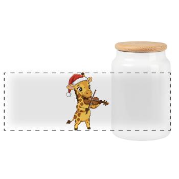 Christmas Giraffe Animal Playing Violin - Panoramic Cookie Jar with Wooden Lid - white - Front