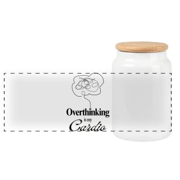 Overthinking is my Cardio Mental Health Humor Tee - Panorama Keksdose mit Holzdeckel - Weiß - Vorne