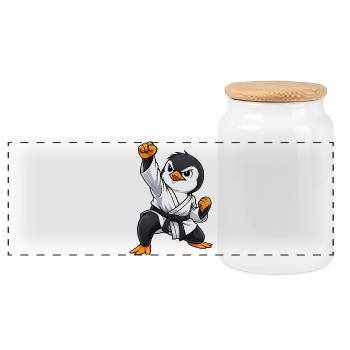 Penguin Martial Arts Karate Japan Traditional - Panoramic Cookie Jar with Wooden Lid - white - Front
