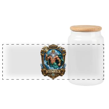 Neptun König des Meeres - Panorama Keksdose mit Holzdeckel - Weiß - Vorne