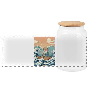 Kawaii Angler - Panoramic Cookie Jar with Wooden Lid - white - Front