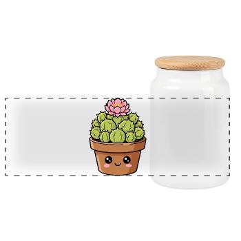 Pot de fleurs de cactus Kawaii - Boîte à biscuits avec couvercle en bois - blanc - Devant