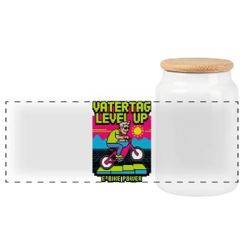 Father's Day Level Up E-Bike Power Retro - Panoramic Cookie Jar with Wooden Lid - white - Front