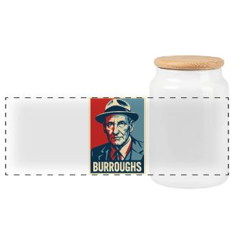 Burroughs Pop Art Portrait - Panoramic Cookie Jar with Wooden Lid - white - Front