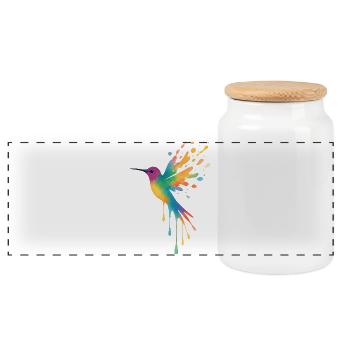 Watercolor Hummingbird: Multicolored Bird Splash - Panoramic Cookie Jar with Wooden Lid - white - Front