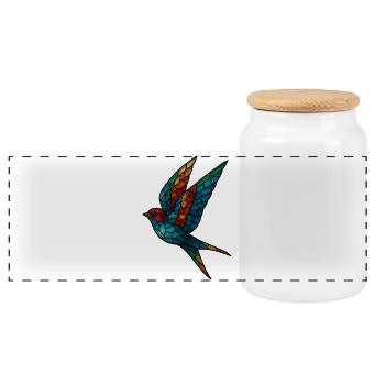 Swallow Stained Glass Mosaic Colorful Bird - Panoramic Cookie Jar with Wooden Lid - white - Front