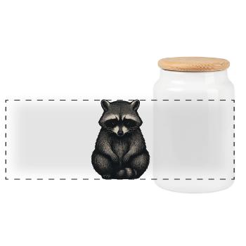 Sad raccoon in night forest style - Panoramic Cookie Jar with Wooden Lid - white - Front
