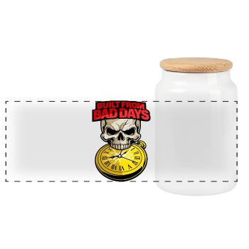Built From Bad Days Totenkopf Skull Motivation - Panorama Keksdose mit Holzdeckel - Weiß - Vorne