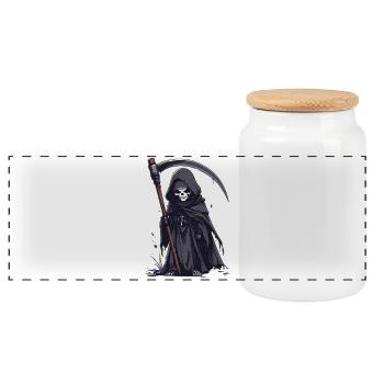 Grim Reaper in black robe - Panoramic Cookie Jar with Wooden Lid - white - Front