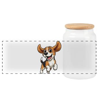 Happy Beagle Jump - Panoramic Cookie Jar with Wooden Lid - white - Front