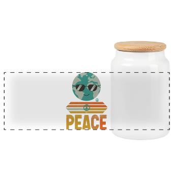 Erde mit Peace-Sonnenbrille Retro - Panorama Keksdose mit Holzdeckel - Weiß - Vorne