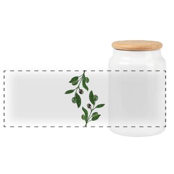 olive branches Mosaic Green - Panoramic Cookie Jar with Wooden Lid - white - Front