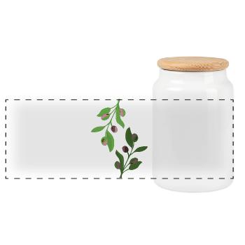 olive branches green pink - Panoramic Cookie Jar with Wooden Lid - white - Front
