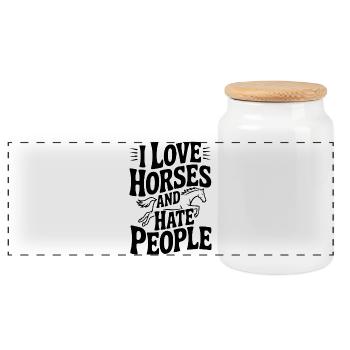 I Love Horses and Hate People - Panoramic Cookie Jar with Wooden Lid - white - Front