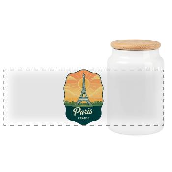 Insigne rétro du coucher de soleil de la Tour Eiffel de Paris - Boîte à biscuits avec couvercle en bois - blanc - Devant