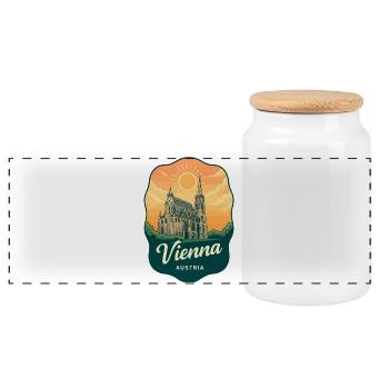 Vienna St Stephens Cathedral Austria Retro Badge - Panoramic Cookie Jar with Wooden Lid - white - Front