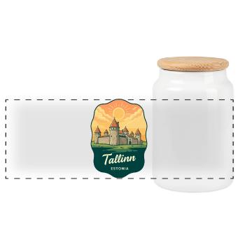 Tallinn Medieval City Vintage-Abzeichen - Panorama Keksdose mit Holzdeckel - Weiß - Vorne