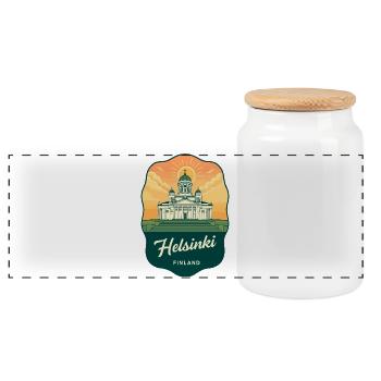 Helsinkier Kathedrale Vintage-Reiseabzeichen - Panorama Keksdose mit Holzdeckel - Weiß - Vorne