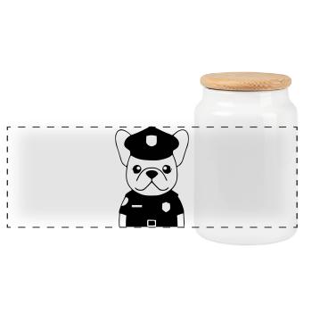 Frenchie Policeman Dog Black - Panoramic Cookie Jar with Wooden Lid - white - Front