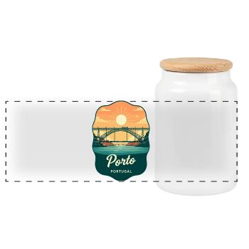 Insigne de voyage rétro du pont Luis de Porto Dom - Boîte à biscuits avec couvercle en bois - blanc - Devant