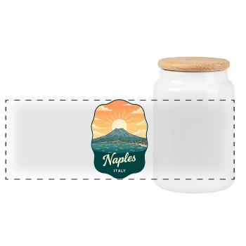 Neapel Mount Vesuvius Retro Reiseabzeichen - Panorama Keksdose mit Holzdeckel - Weiß - Vorne