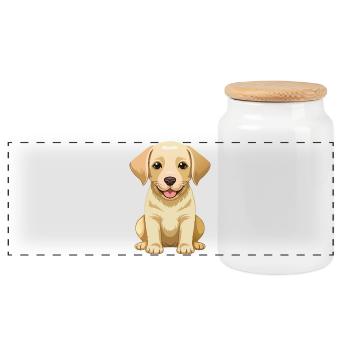 cute labrador retriever - Panoramic Cookie Jar with Wooden Lid - white - Front