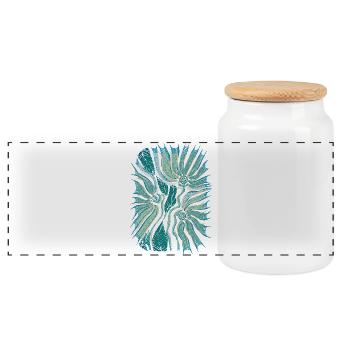 Tropical Abstract Bloom in Teal - Panoramic Cookie Jar with Wooden Lid - white - Front