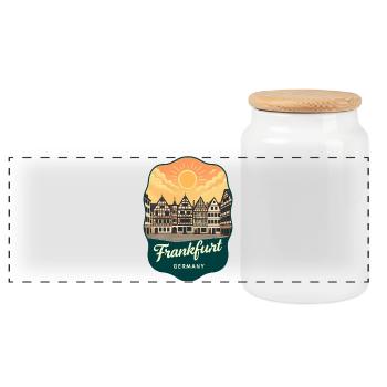 Frankfurt Romer Retro Sunset Travel Badge - Panoramic Cookie Jar with Wooden Lid - white - Front