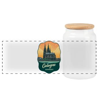 Kölner Dom, Retro-Sonnenuntergangsabzeichen - Panorama Keksdose mit Holzdeckel - Weiß - Vorne