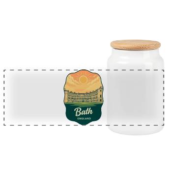 Bath Royal Crescent Retro Sunset Badge - Panoramic Cookie Jar with Wooden Lid - white - Front